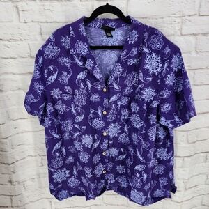Maggie Barnes Linen Top Vacation Resort Summer Purple Floral Colorful Beach 3X